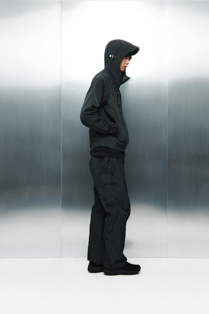 SAN SAN GEAR Serves Up Striking "pivot/node" FW24 Collection release info fashion apparel label capsule lookbook fall winter jacket puffer shell nylon outerwear hoodie t shirt brand seoul