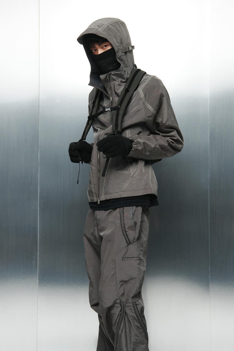 SAN SAN GEAR Serves Up Striking "pivot/node" FW24 Collection release info fashion apparel label capsule lookbook fall winter jacket puffer shell nylon outerwear hoodie t shirt brand seoul
