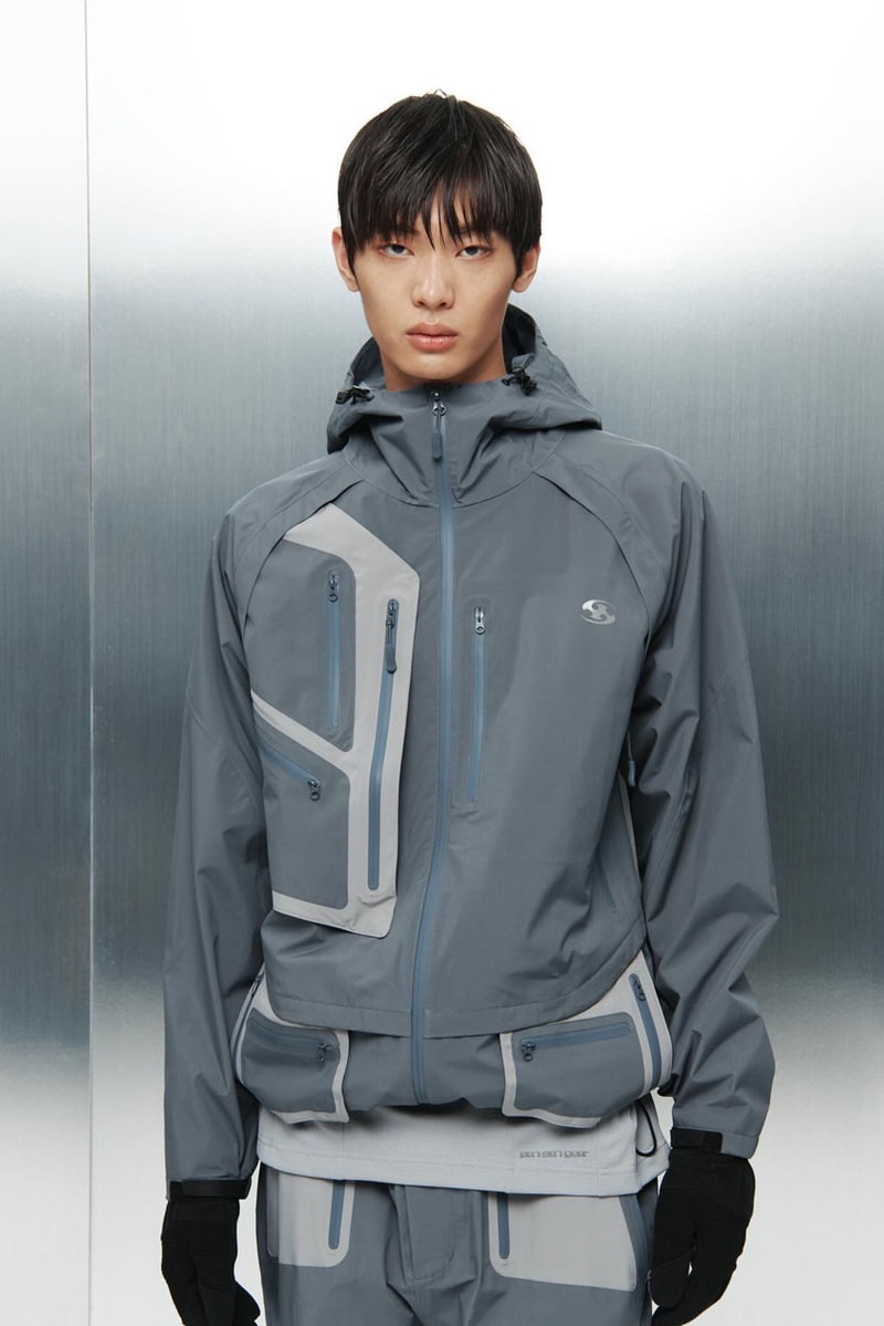 SAN SAN GEAR Serves Up Striking "pivot/node" FW24 Collection release info fashion apparel label capsule lookbook fall winter jacket puffer shell nylon outerwear hoodie t shirt brand seoul