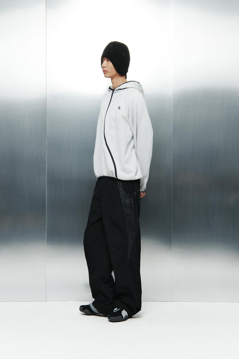 SAN SAN GEAR Serves Up Striking "pivot/node" FW24 Collection release info fashion apparel label capsule lookbook fall winter jacket puffer shell nylon outerwear hoodie t shirt brand seoul