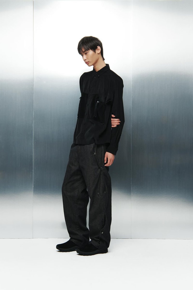 SAN SAN GEAR Serves Up Striking "pivot/node" FW24 Collection release info fashion apparel label capsule lookbook fall winter jacket puffer shell nylon outerwear hoodie t shirt brand seoul
