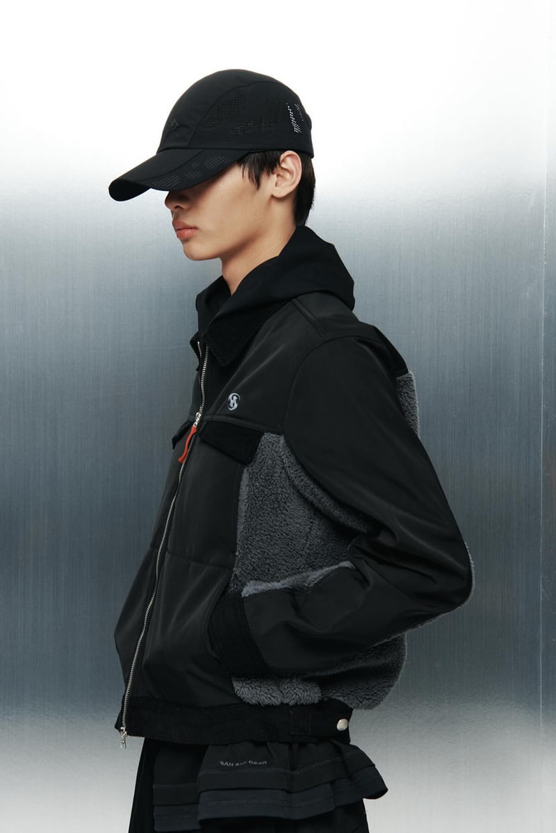 SAN SAN GEAR Serves Up Striking "pivot/node" FW24 Collection release info fashion apparel label capsule lookbook fall winter jacket puffer shell nylon outerwear hoodie t shirt brand seoul