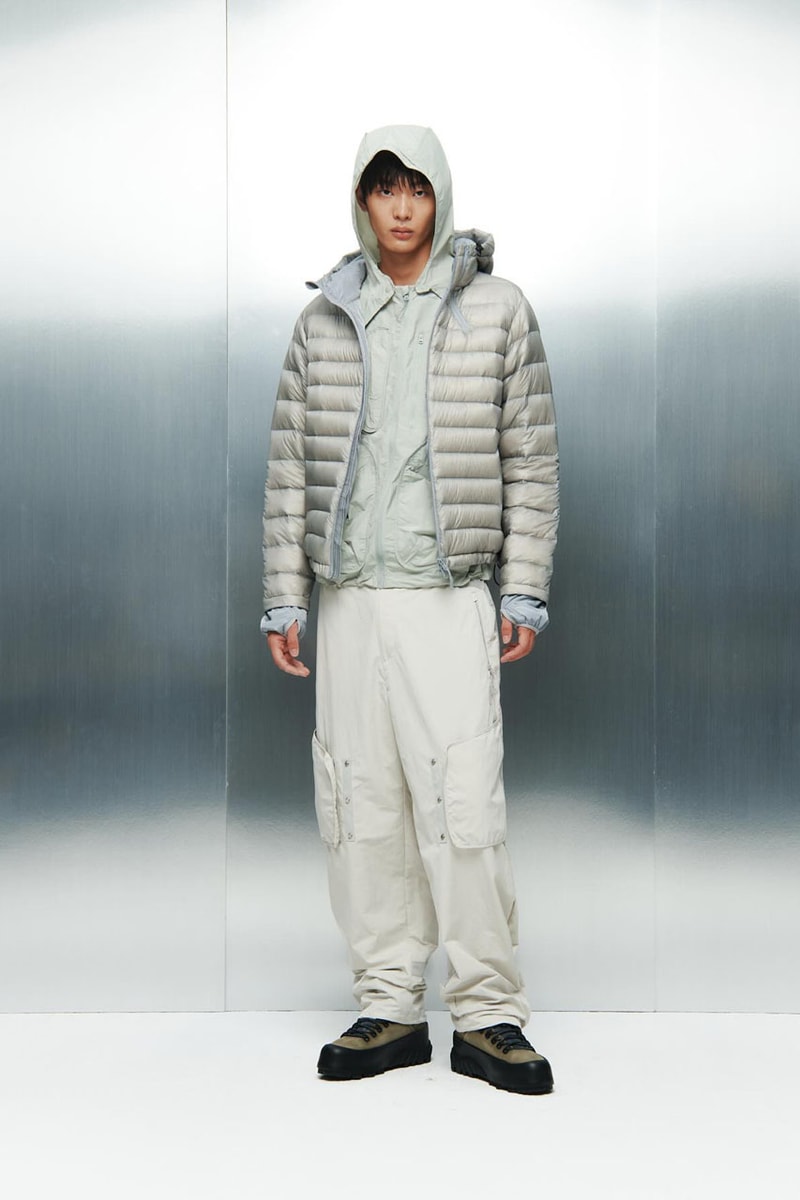 SAN SAN GEAR Serves Up Striking "pivot/node" FW24 Collection release info fashion apparel label capsule lookbook fall winter jacket puffer shell nylon outerwear hoodie t shirt brand seoul