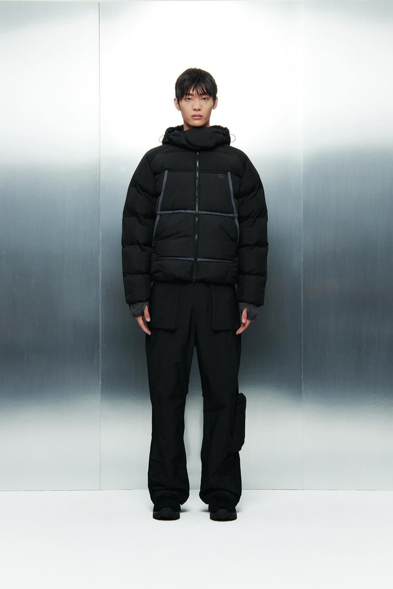 SAN SAN GEAR Serves Up Striking "pivot/node" FW24 Collection release info fashion apparel label capsule lookbook fall winter jacket puffer shell nylon outerwear hoodie t shirt brand seoul