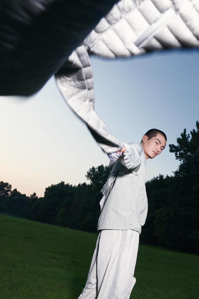 SAN SAN GEAR Serves Up Striking "pivot/node" FW24 Collection release info fashion apparel label capsule lookbook fall winter jacket puffer shell nylon outerwear hoodie t shirt brand seoul