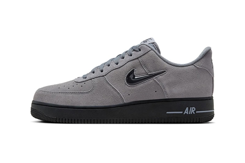 Nike Air Force 1 Jewel "Cool Grey" Release Info all grey suede black jewel accent classic nike shoes swoosh