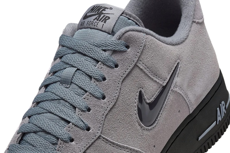 Nike Air Force 1 Jewel "Cool Grey" Release Info all grey suede black jewel accent classic nike shoes swoosh