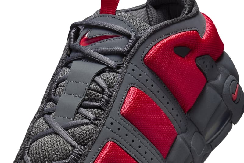 Official Look at the Nike Air More Uptempo Low "Dark Grey/Light Crimson" FZ3055-002  Dark Grey/Light Crimson-Metallic Silver release info holiday 2024 black white