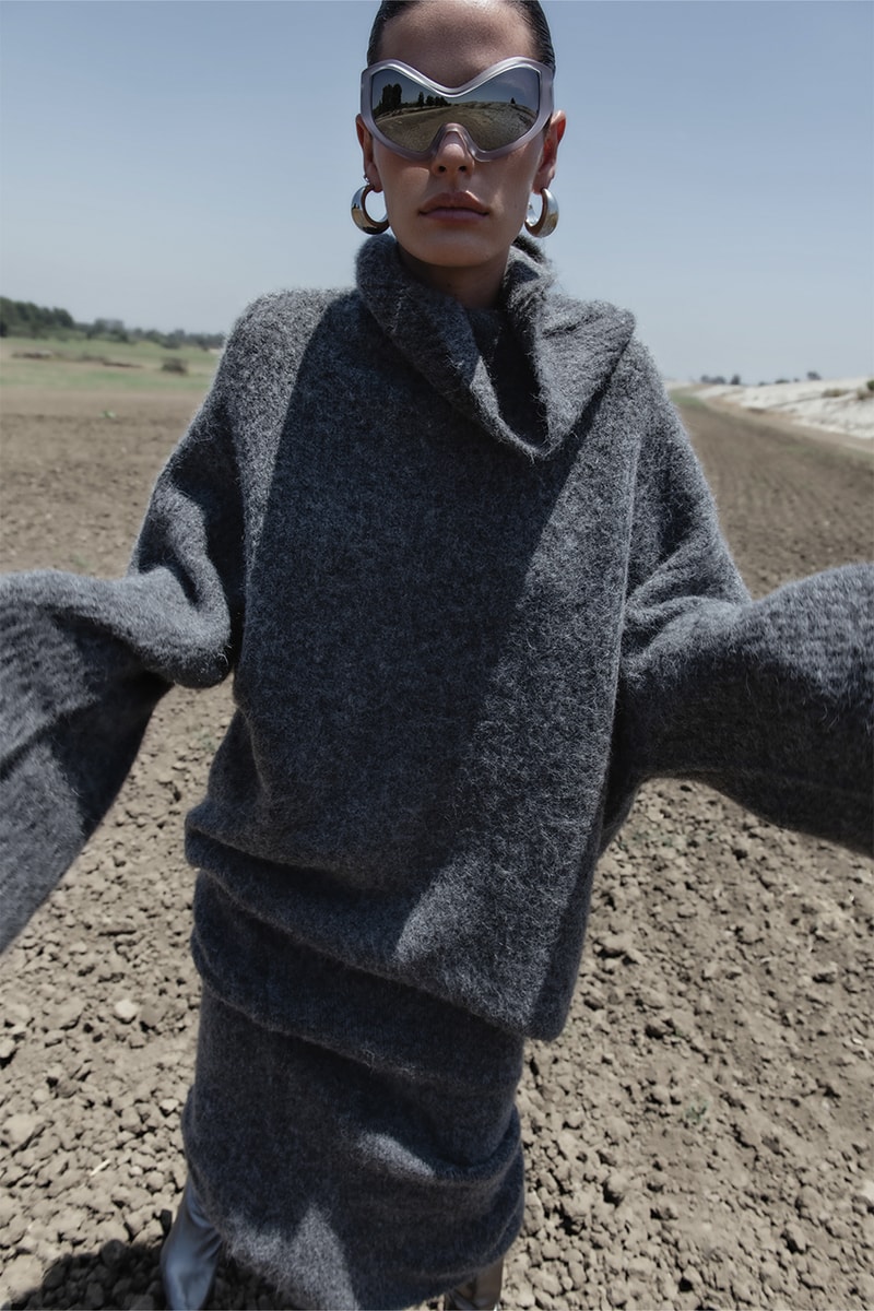 Entire Studios Drop 8 Sees Sees a Continued Evolution for the Future outerwear mini cloak evening wear futuristinck bombers denim colorways staples minimalistic