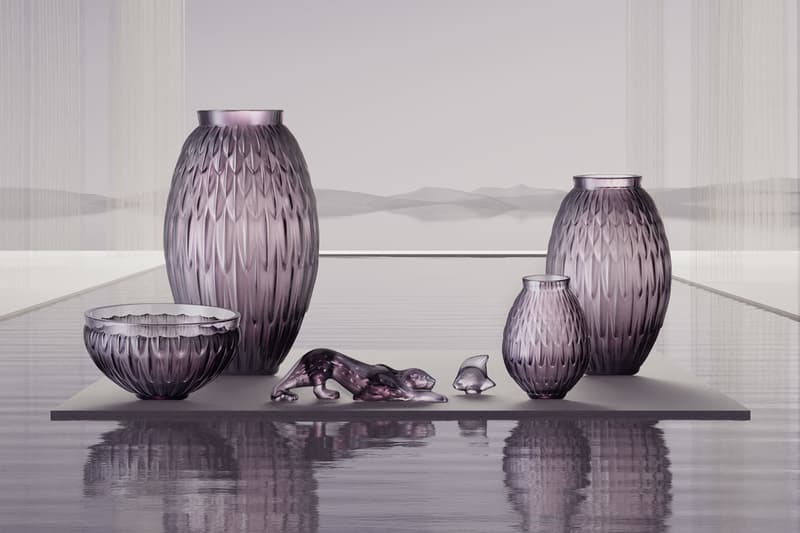 Lalique Vesper Purple Collection Release Zeila sculpture Plumes vases Croco vase Larcade core jewelry 