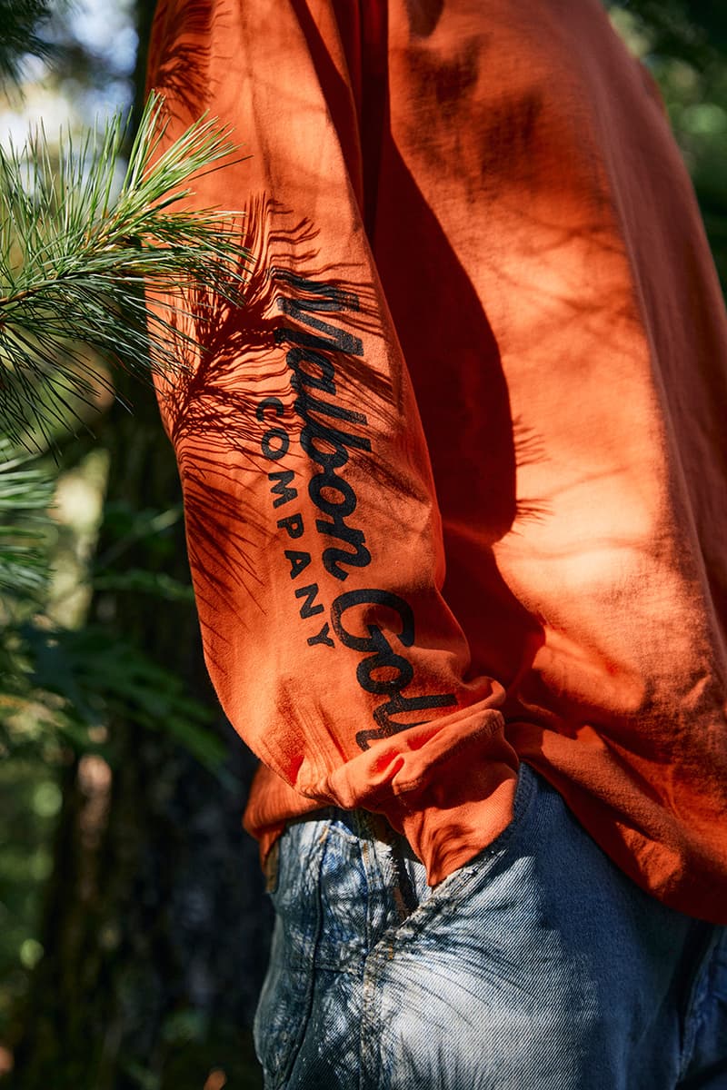 malbon golf fw 24 collection release date info cut through the conifers cardigan jacket long sleeve t shirt polo hat orange blue logo buckets