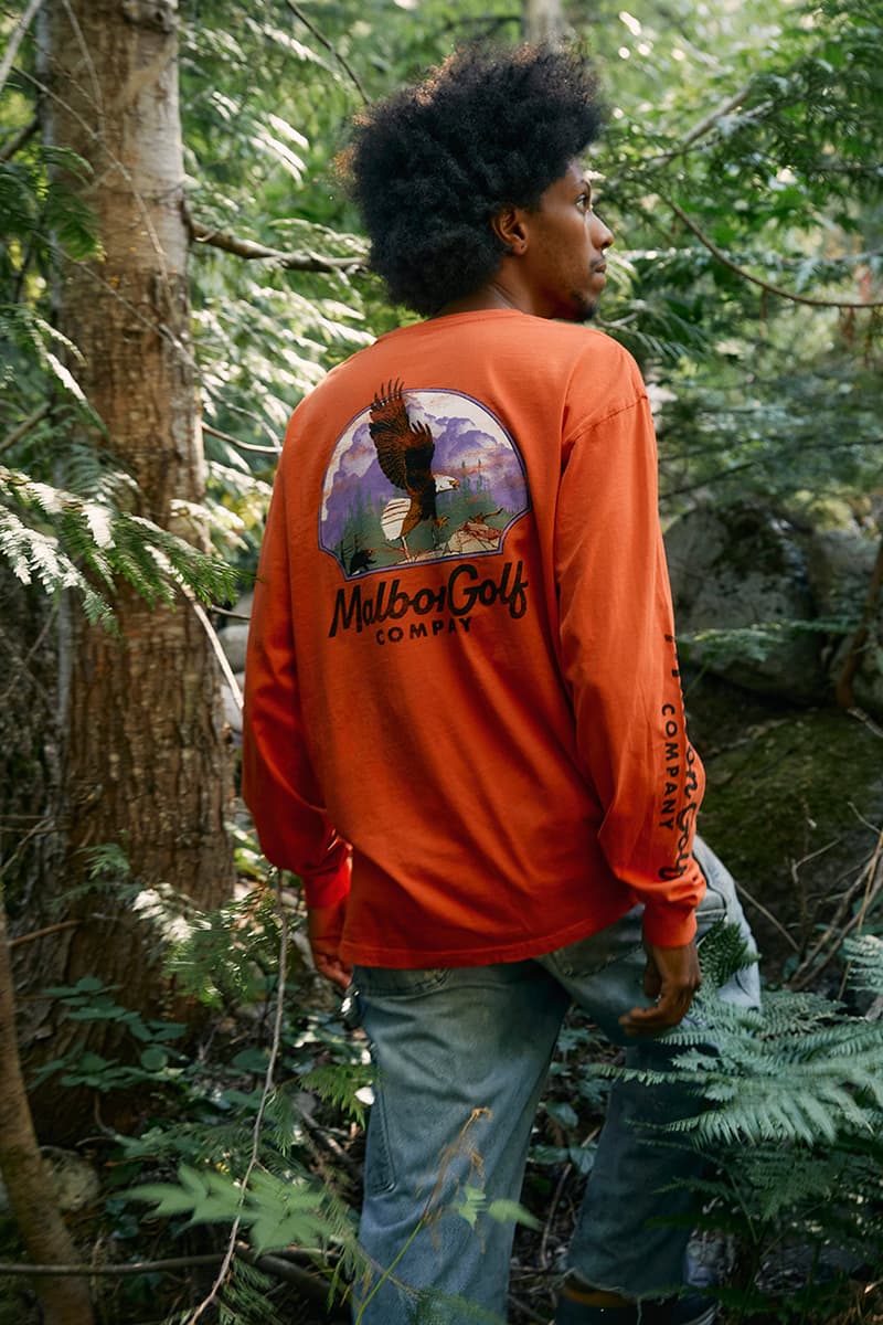 malbon golf fw 24 collection release date info cut through the conifers cardigan jacket long sleeve t shirt polo hat orange blue logo buckets