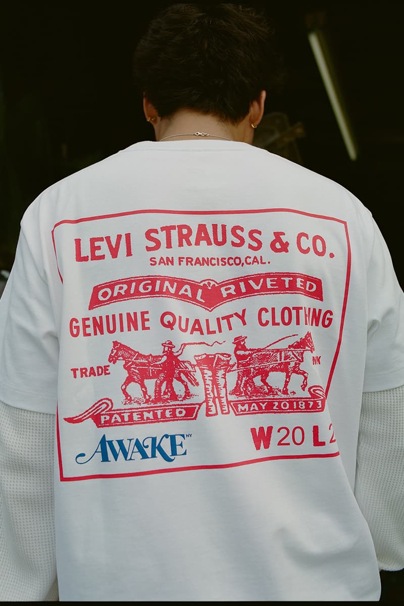 Awake NY Drops Latest Fall 2024 Levi's Capsule Collection collaboration overdye super baggy overdye type 1 trucker jacket contrast stitch jort t-shirt