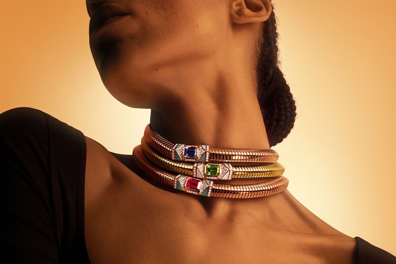 Bvlgari Tubogas коллекция высокого ювелирного искусства из желтого золота высокая мода аксессуары драгоценные камни драгоценные камни