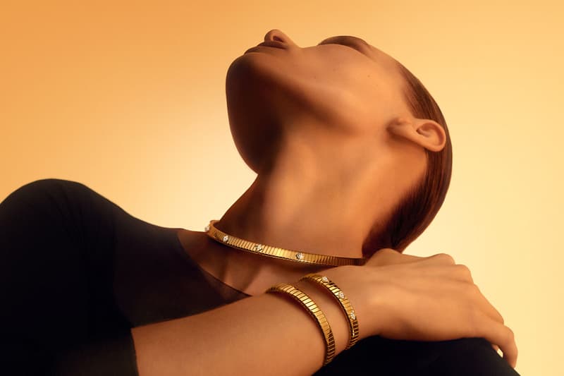 Bvlgari Tubogas коллекция высокого ювелирного искусства из желтого золота высокая мода аксессуары драгоценные камни драгоценные камни