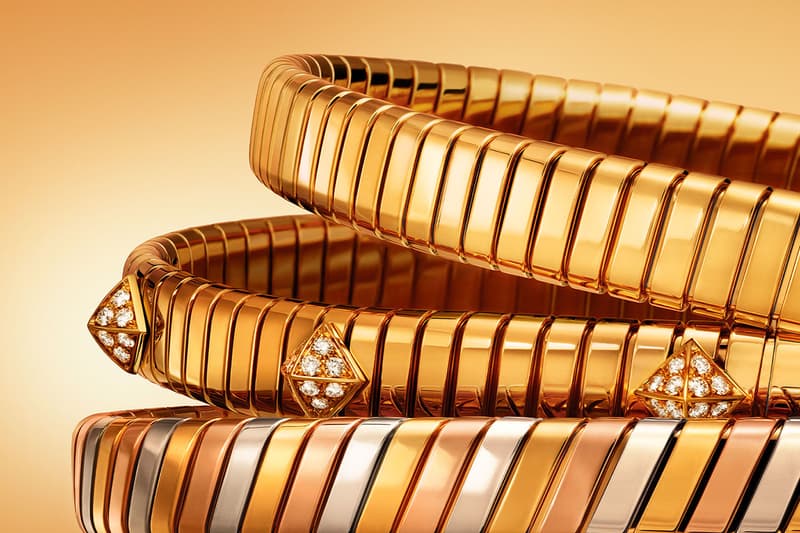Bvlgari Tubogas коллекция высокого ювелирного искусства из желтого золота высокая мода аксессуары драгоценные камни драгоценные камни