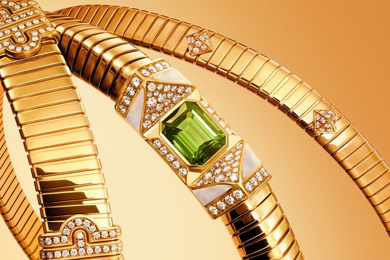 Bvlgari Tubogas коллекция высокого ювелирного искусства из желтого золота высокая мода аксессуары драгоценные камни драгоценные камни