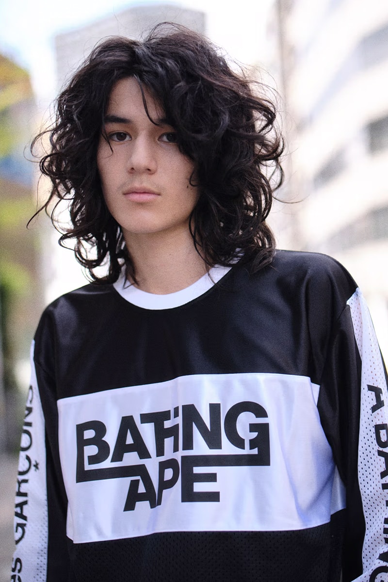 Bape x Comme Des Garçons New Capsule Collection T-shirts long-sleeve tees pullover hoodies crew neck sweatshirts denim pants stuffed animals Cowichan knits knit caps BABY MILO® stuffed animal