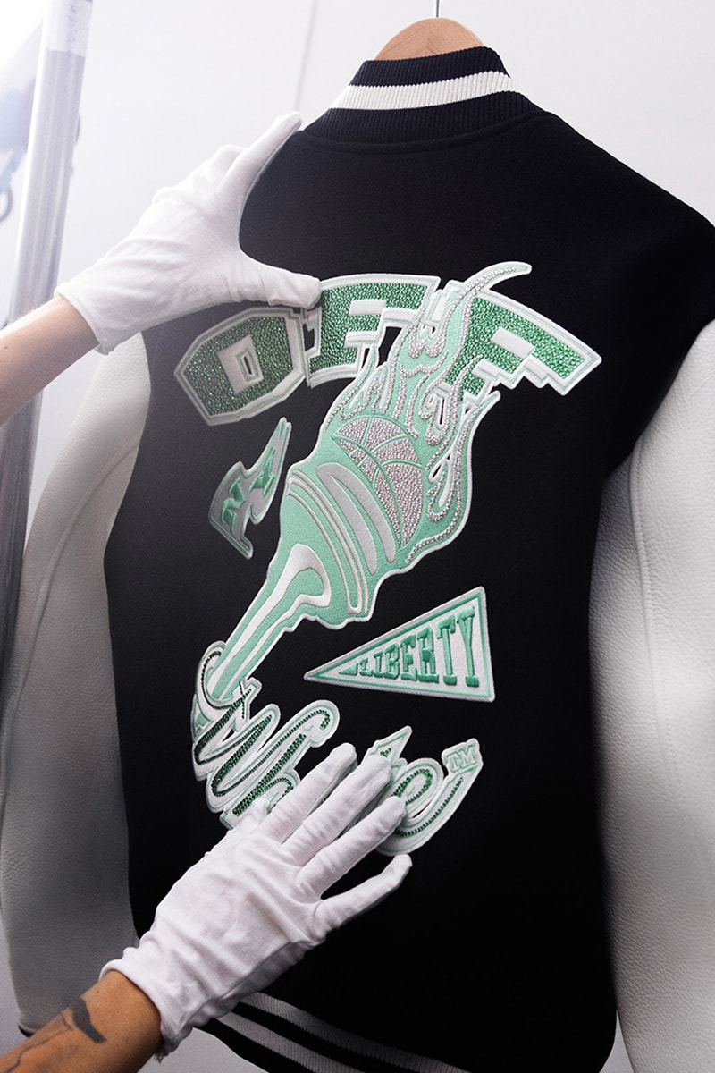 Off-White™ Announces Official Partnership With WNBA Team New York Liberty sabrina ionescu varsity jacket statue of liberty style culture curator womens basketball professional