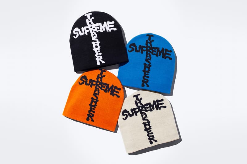 Supreme x Thrasher Fall 2024 Collaboration Work Jacket, Sweater, Hooded Sweatshirt, Crewneck, Sweatpant, three T-Shirts and two Beanies neck face johnny wilson neck face harold hunter skatewear skateboarding streetwear