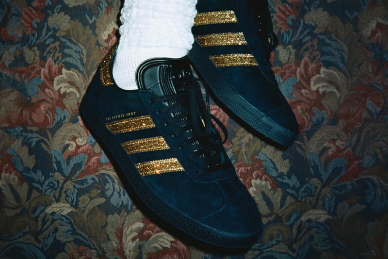 NYC’s The Flower Shop Is Serving Up It’s Own Take On the adidas Gazelle new york city downtown soho bar restaurant drop release info price upper originals collab collaboration glitter 