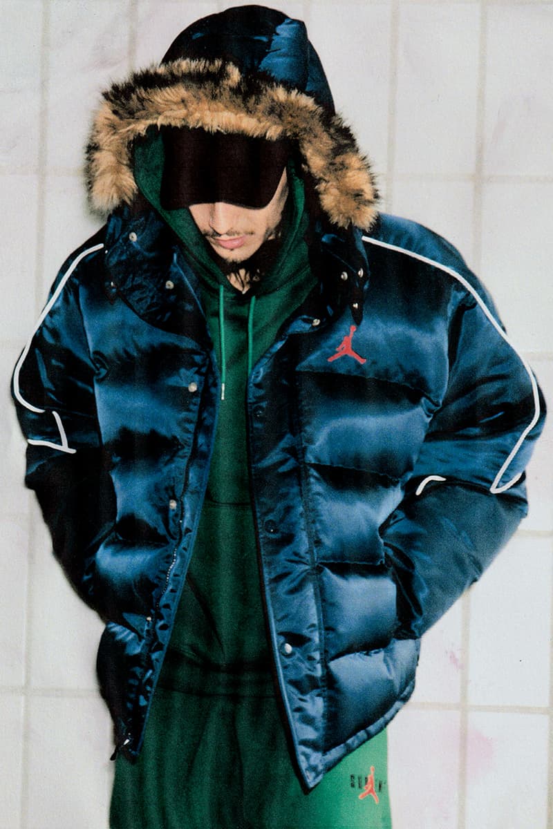 Supreme x Jordan Brand Fall 2024 Collaboration puffer jacket track jacket hooded sweatshirt jerse short sleeve top track pants seatpantss shorts headbands socks bag and basketabll air jordan michael jordan basketball shorts retro