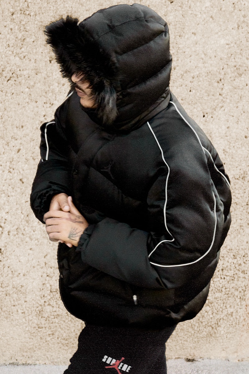 Supreme x Jordan Brand Fall 2024 Collaboration puffer jacket track jacket hooded sweatshirt jerse short sleeve top track pants seatpantss shorts headbands socks bag and basketabll air jordan michael jordan basketball shorts retro