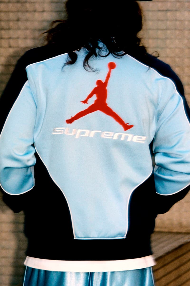 Supreme x Jordan Brand Fall 2024 Collaboration  puffer jacket track jacket hooded sweatshirt jerse short sleeve top track pants seatpantss shorts headbands socks bag and basketabll air jordan michael jordan basketball shorts retro 