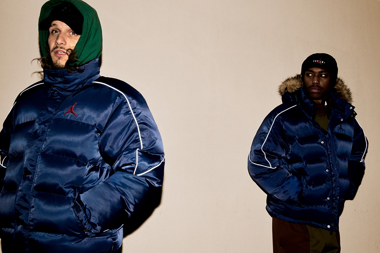 Supreme x Jordan Brand Fall 2024 Collaboration puffer jacket track jacket hooded sweatshirt jerse short sleeve top track pants seatpantss shorts headbands socks bag and basketabll air jordan michael jordan basketball shorts retro