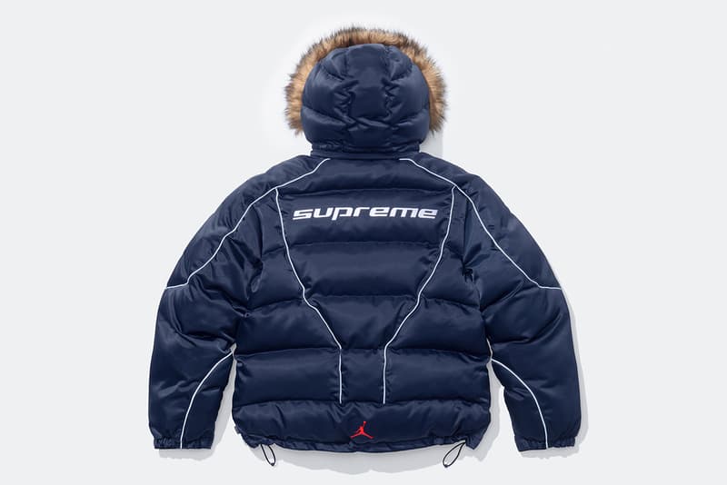 Supreme x Jordan Brand Fall 2024 Collaboration  puffer jacket track jacket hooded sweatshirt jerse short sleeve top track pants seatpantss shorts headbands socks bag and basketabll air jordan michael jordan basketball shorts retro 