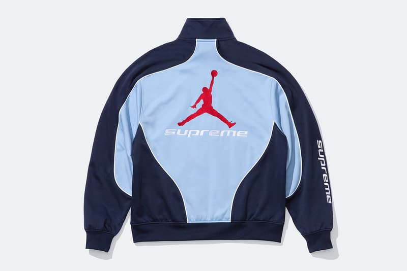 Supreme x Jordan Brand Fall 2024 Collaboration  puffer jacket track jacket hooded sweatshirt jerse short sleeve top track pants seatpantss shorts headbands socks bag and basketabll air jordan michael jordan basketball shorts retro 