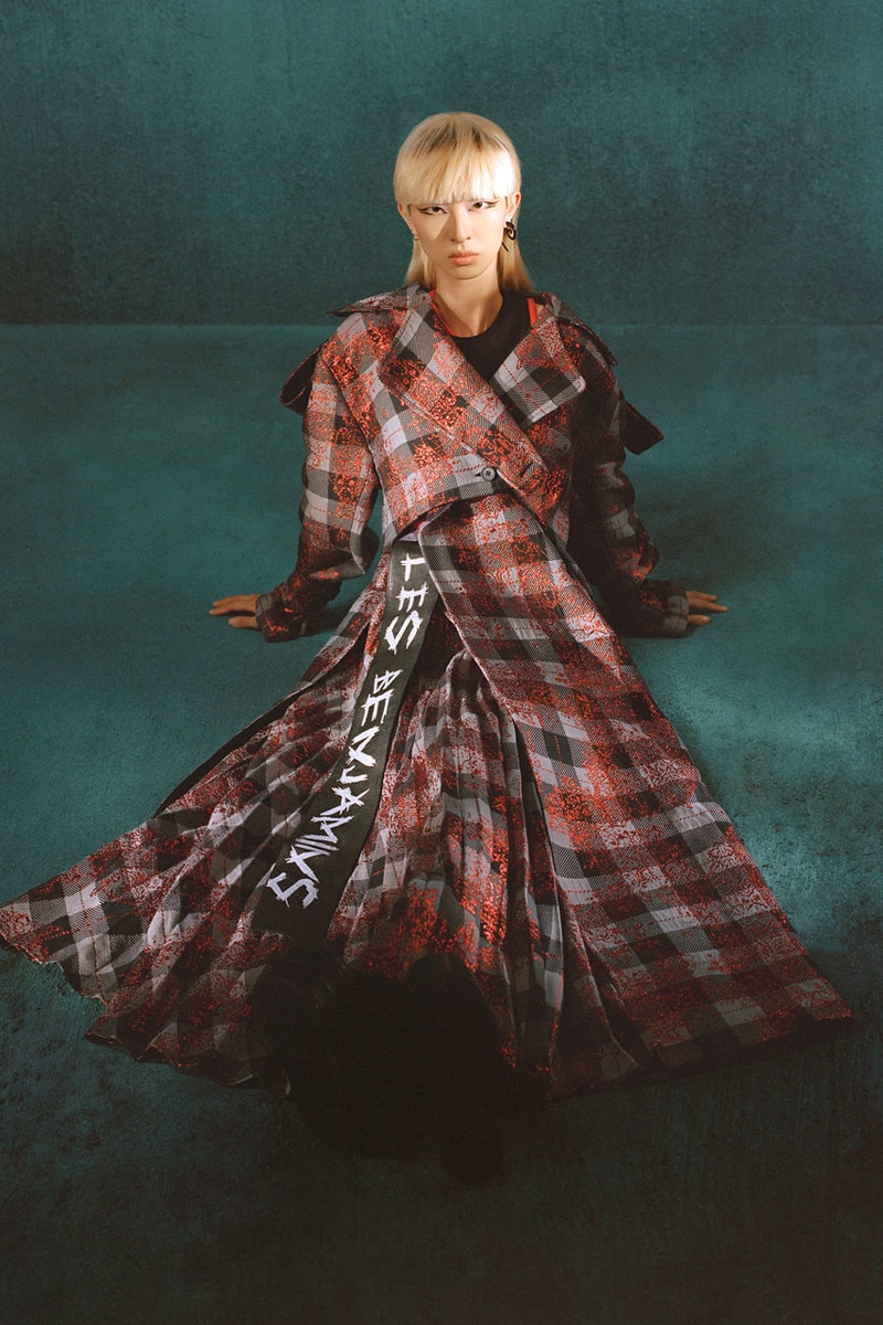 les benjamins punk collection fall winter 2024 Tünay Akdeniz istanbul outerwear blazers hardware safety pins carpet print red black tartan check 