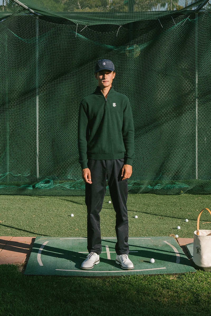 quiet golf fall winter 24 collection price info lookbook pictures sweater chino pants polo t shirt long sleeve quarter zip navy green white brown