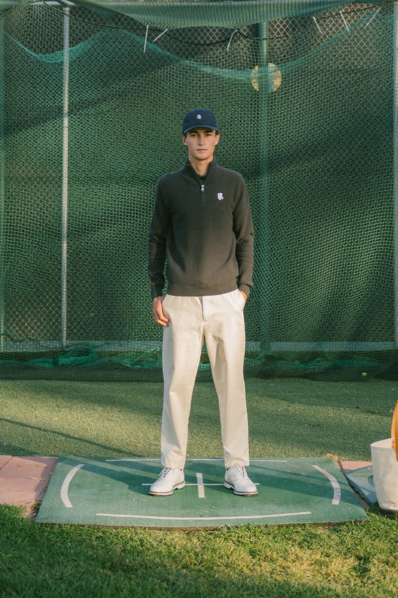 quiet golf fall winter 24 collection price info lookbook pictures sweater chino pants polo t shirt long sleeve quarter zip navy green white brown