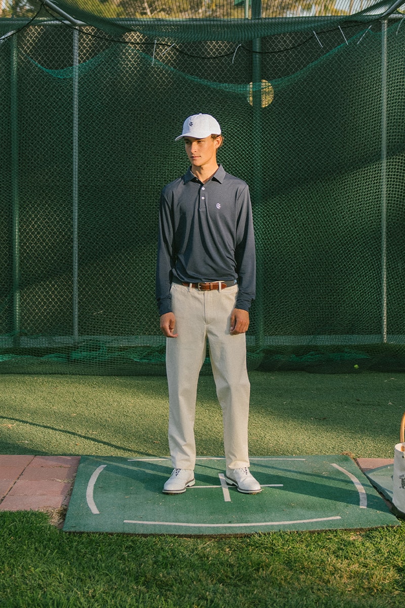 quiet golf fall winter 24 collection price info lookbook pictures sweater chino pants polo t shirt long sleeve quarter zip navy green white brown
