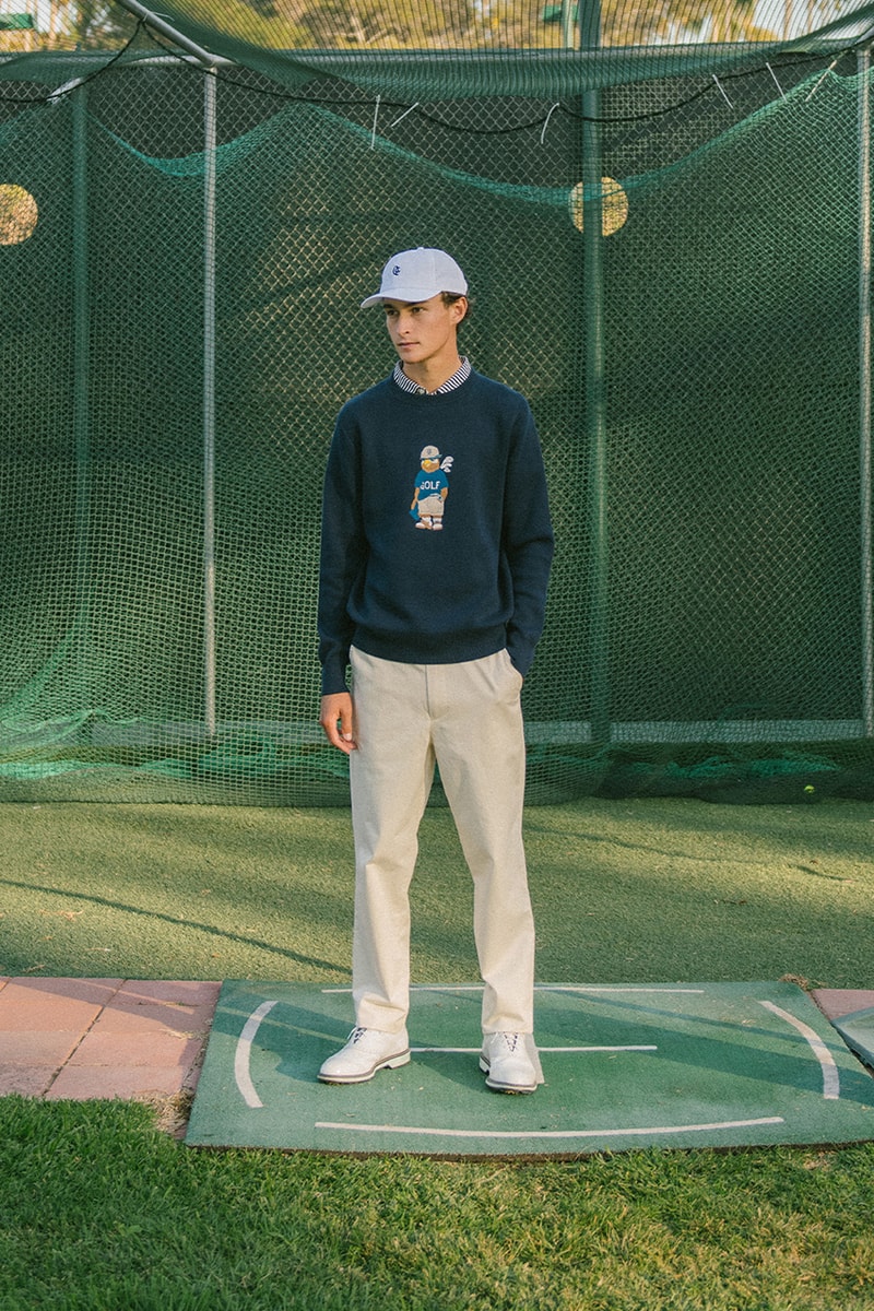 quiet golf fall winter 24 collection price info lookbook pictures sweater chino pants polo t shirt long sleeve quarter zip navy green white brown