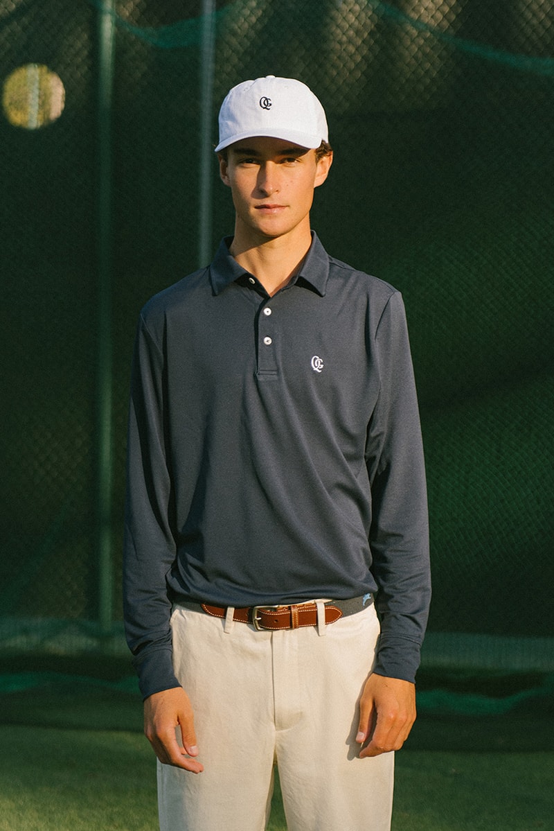 quiet golf fall winter 24 collection price info lookbook pictures sweater chino pants polo t shirt long sleeve quarter zip navy green white brown