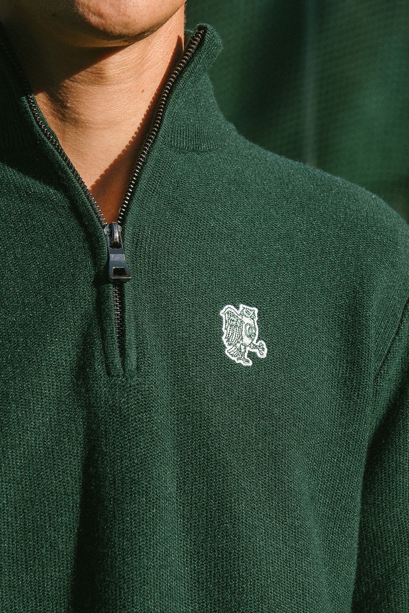 quiet golf fall winter 24 collection price info lookbook pictures sweater chino pants polo t shirt long sleeve quarter zip navy green white brown