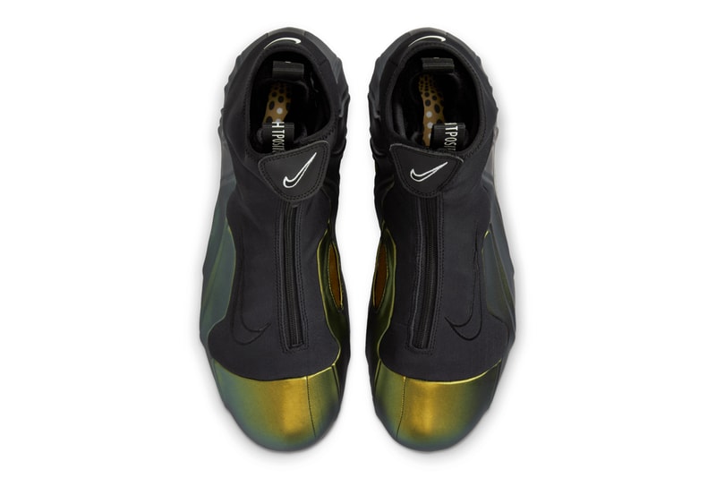 Nike Air Flightposite "Metallic Gold" Slated To Return This Fall october 2024 Gold/Black-Metallic Silver-White-Black  FV5582-700 slip on boots swoosh irridescent
