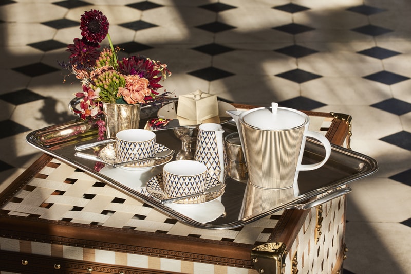 Louis Vuitton Unveils First Permanent Tableware Collection dinnerware cutlery and glassware, at a gala fundraiser at Château de Vaux-le-Vicomte lvmh constellation splendor rivet epi murano glasses