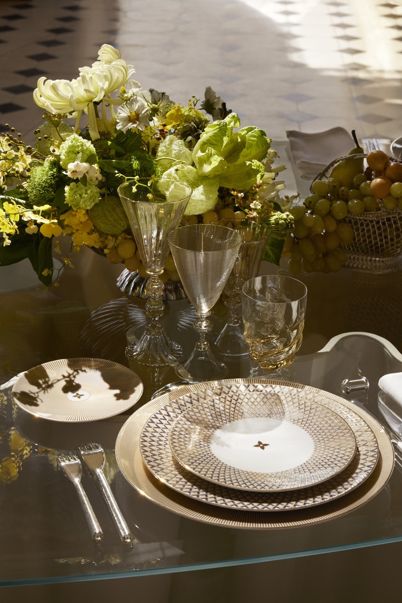 Louis Vuitton Unveils First Permanent Tableware Collection dinnerware cutlery and glassware, at a gala fundraiser at Château de Vaux-le-Vicomte lvmh constellation splendor rivet epi murano glasses