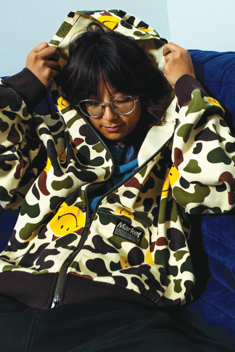 MARKET FW24 Is for the Great Outdoors … and Indoors collection fall winter 2024 lookbook release info fish new york city price model fleece smiley graphic fleece camo colorway