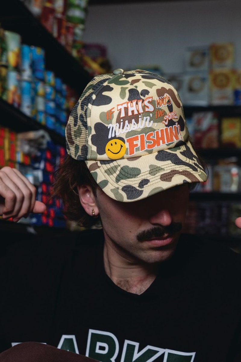 MARKET FW24 Is for the Great Outdoors … and Indoors collection fall winter 2024 lookbook release info fish new york city price model fleece smiley graphic fleece camo colorway