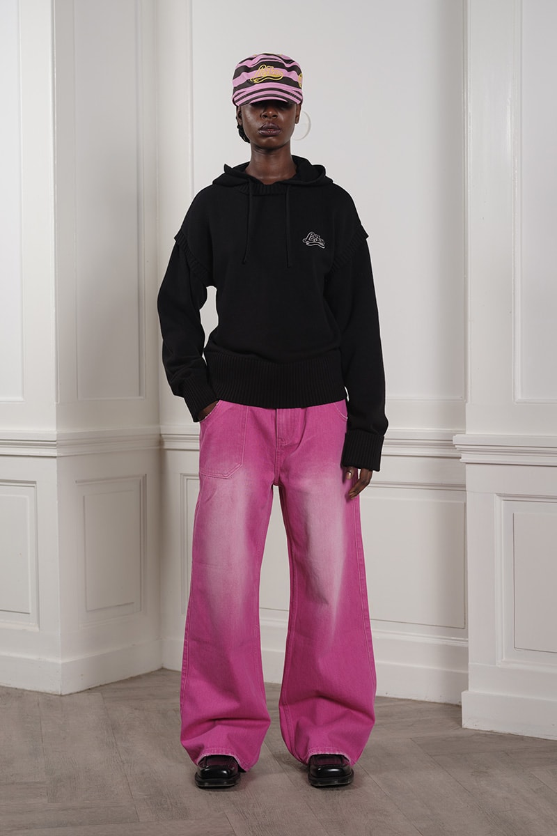 La Fam Fall Capsule Collection Drop 2 Info OG knit hoodie F Closure Blue Jeans Green F Jeans