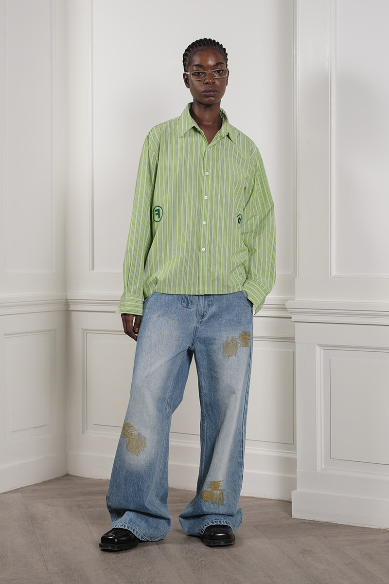 La Fam Fall Capsule Collection Drop 2 Info OG knit hoodie F Closure Blue Jeans Green F Jeans