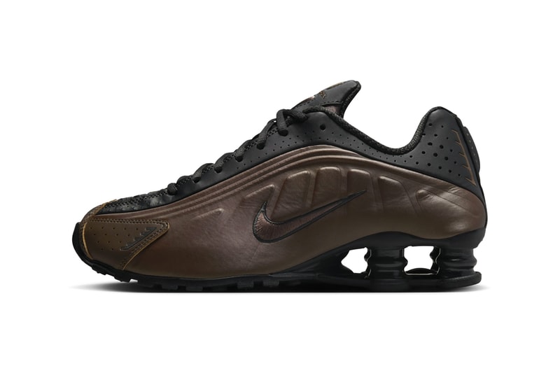 Official Look at the Nike Shox R4 "Off Noir/Ironstone" Off Noir/Ironstone-Dark Smoke Grey AR3565-007 swoosh