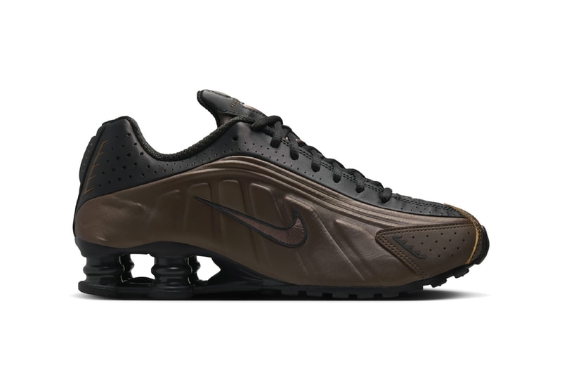 Official Look at the Nike Shox R4 "Off Noir/Ironstone" Off Noir/Ironstone-Dark Smoke Grey AR3565-007 swoosh