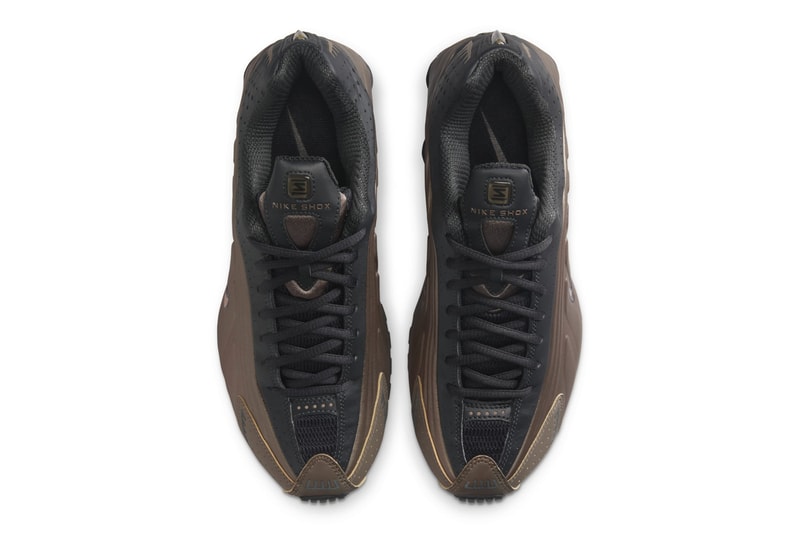 Official Look at the Nike Shox R4 "Off Noir/Ironstone" Off Noir/Ironstone-Dark Smoke Grey AR3565-007 swoosh