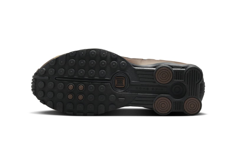 Official Look at the Nike Shox R4 "Off Noir/Ironstone" Off Noir/Ironstone-Dark Smoke Grey AR3565-007 swoosh