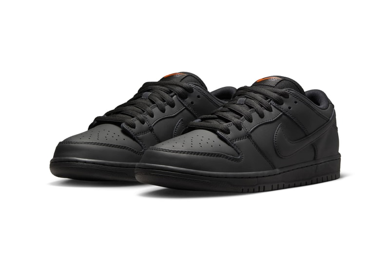 Spooky Season Hits the Nike SB Dunk Low Pro ISO in "Triple Black"  FJ1674-001 Black/Anthracite-Safety Orange release info october 2024 swoosh all black stealth swoosh